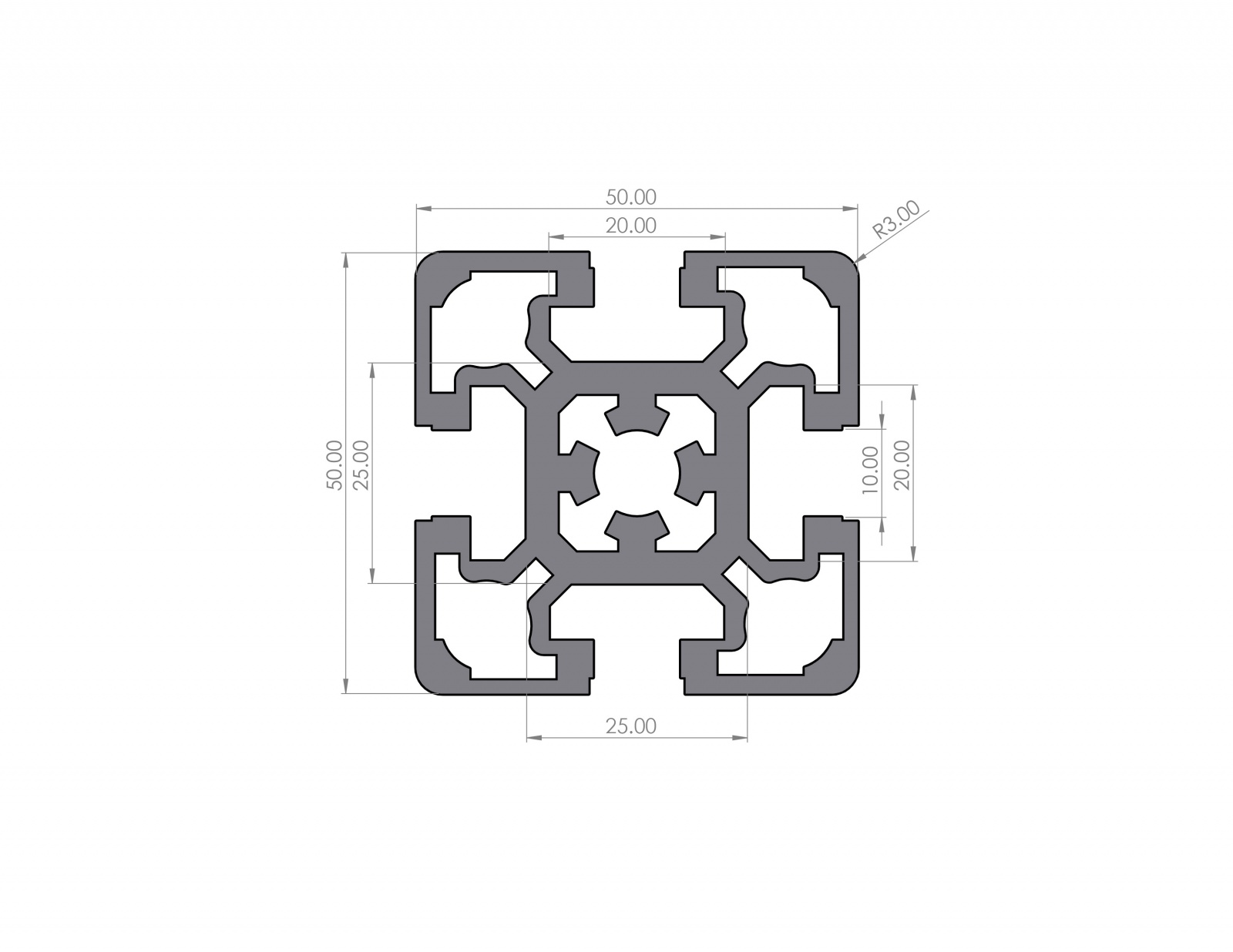 Aluminiumprofil 50x50 Nut 10 B-Typ